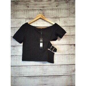 Fashion Nova Medium Black Buckle Up Crop Top Shirt In My Boss Era